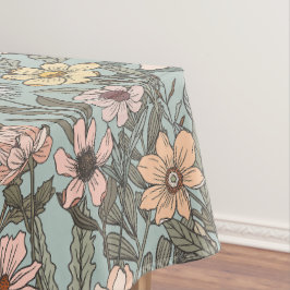 Seafoam Pink Yellow Retro Wildflower Tischdecke