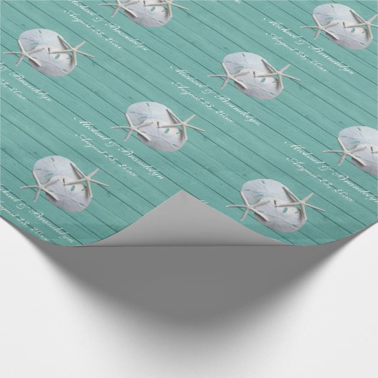 Seafoam Rustic Sand Dollar Starfish Geschenkwrake Geschenkpapier (Ecke)