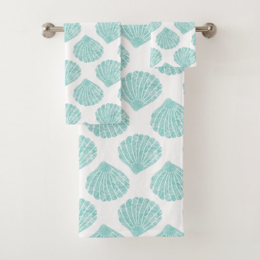Seafoam Seashell Pattern Badhandtuch Set (Insitu)
