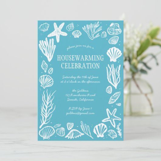 Seafoam Seashells Custom HoUSEWARMING PARTY Einladung (Stehend Vorderseite)