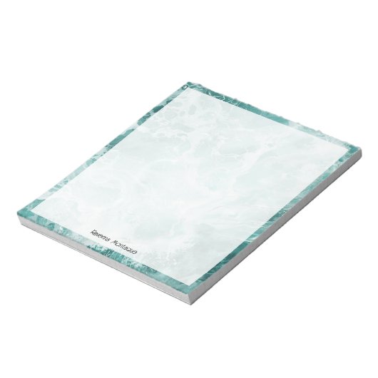 Seafoam Silver Border Elegant Custom Script Name Notizblock (Rotiert)