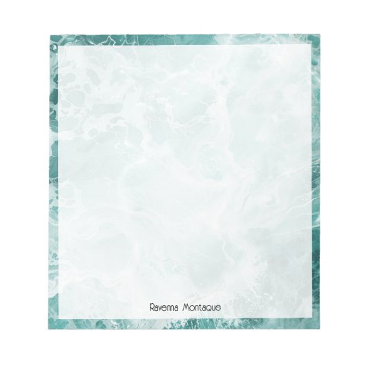Seafoam Silver Border Elegant Custom Script Name Notizblock (Vorderseite)