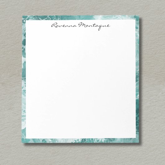 Seafoam Silver Border Elegant Custom Script Name Notizblock