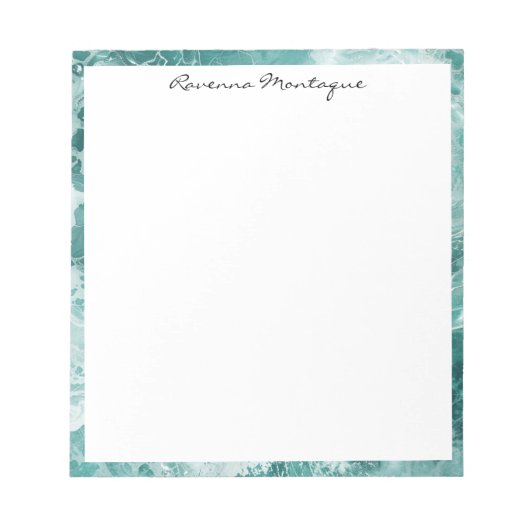 Seafoam Silver Border Elegant Custom Script Name Notizblock (Vorderseite)