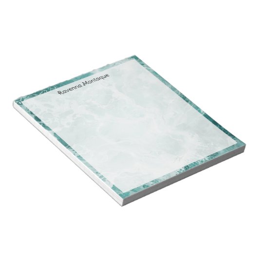Seafoam Silver Border Elegant Custom Script Name Notizblock (angewinkelt)