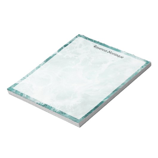Seafoam Silver Border Elegant Custom Script Name Notizblock (Rotiert)