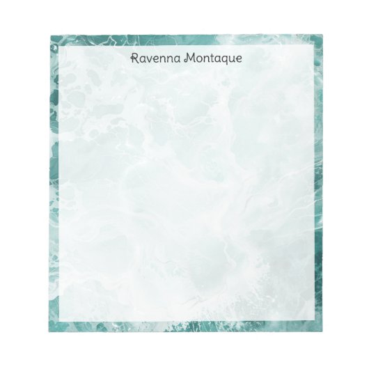 Seafoam Silver Border Elegant Custom Script Name Notizblock (Vorderseite)