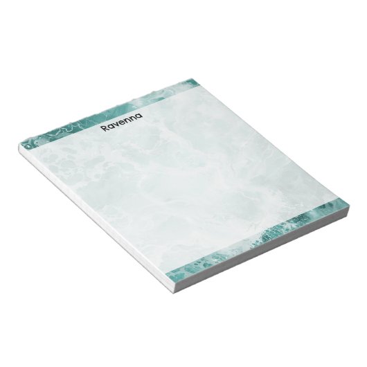 Seafoam Silver Striped Elegant Custom Script Name Notizblock (angewinkelt)