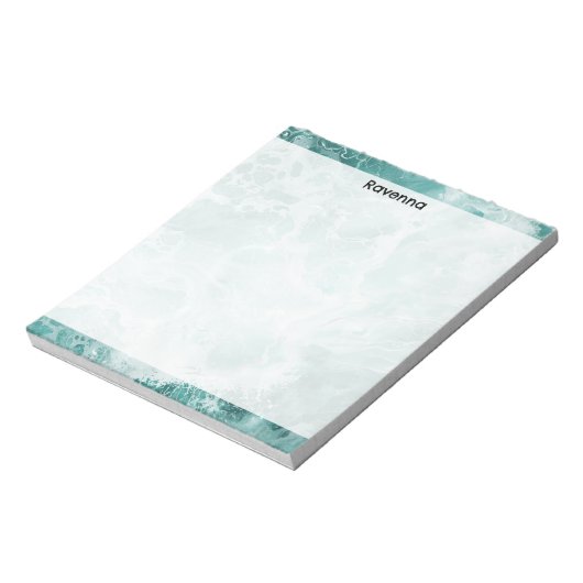 Seafoam Silver Striped Elegant Custom Script Name Notizblock (Rotiert)