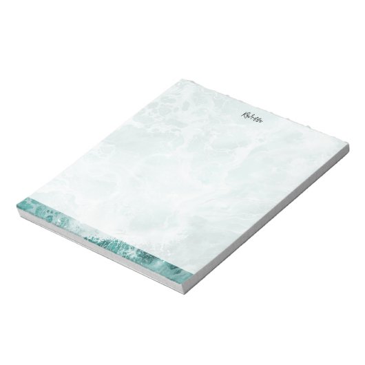 Seafoam Silver Striped Elegant Custom Script Name Notizblock (Rotiert)