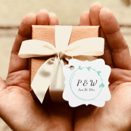 Seafoam Simple Heart Wreath Monogram Wedding Geschenkanhänger