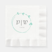 Seafoam Simple Heart Wreath Monogram Wedding Serviette (Vorderseite)