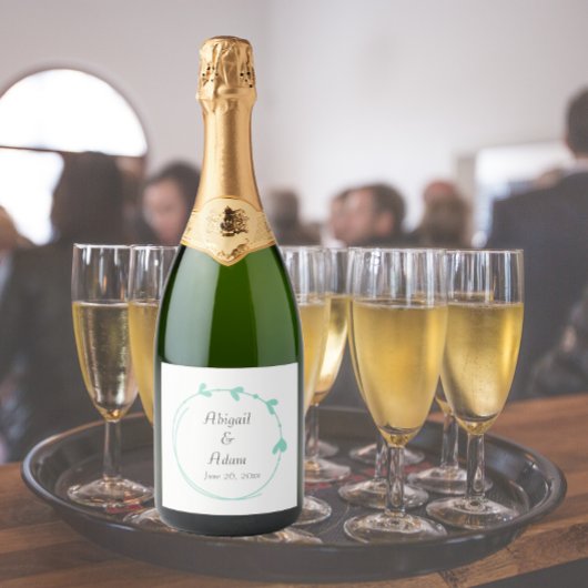 Seafoam Simple Heart Wreath Wedding Schaumweinetikett