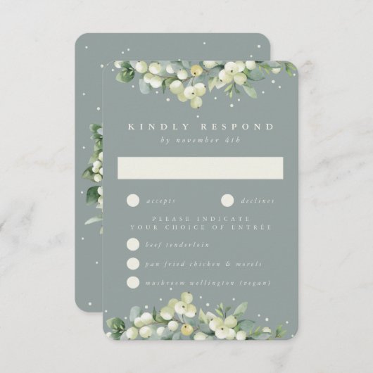 Seafoam Snowberry+Eucalyptus Edged Wedding RSVP (Vorne/Hinten)