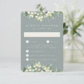 Seafoam Snowberry+Eucalyptus Edged Wedding RSVP (Stehend Vorderseite)