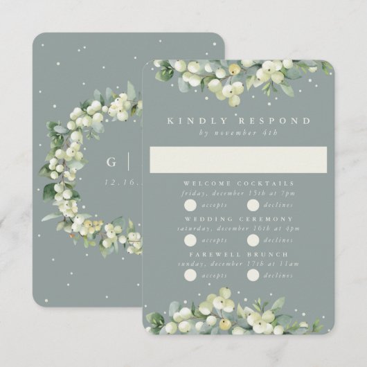 Seafoam Snowberry+Eucalyptus Wedding Multi-Event RSVP Karte (Vorne/Hinten)