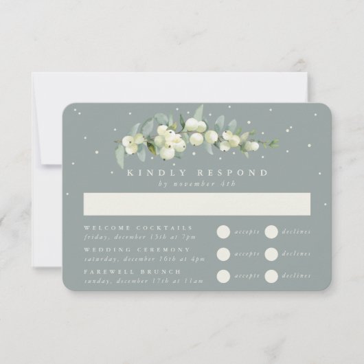 Seafoam Snowberry+Eucalyptus Wedding Multi-Event RSVP Karte (Vorderseite)