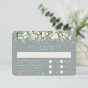 Seafoam Snowberry+Eucalyptus Wedding Multi-Event RSVP Karte