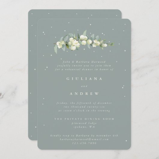 Seafoam Snowberry+Eucalyptus Wedding Rehearsal Einladung (Vorne/Hinten)