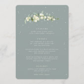 Seafoam Snowberry+Eukalyptus 3 Kurs Hochzeit Menükarte (Vorderseite)