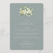 Seafoam Snowberry+Eukalyptus 3 Kurs Hochzeit Menükarte (Vorderseite)