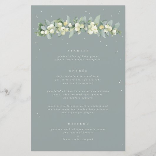 Seafoam Snowberry+Eukalyptus 3 Kurs Hochzeitmenü (Vorderseite)