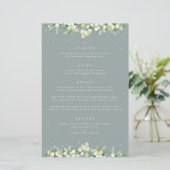 Seafoam Snowberry+Eukalyptus 4 Course Wedding Menu (Stehend Vorderseite)