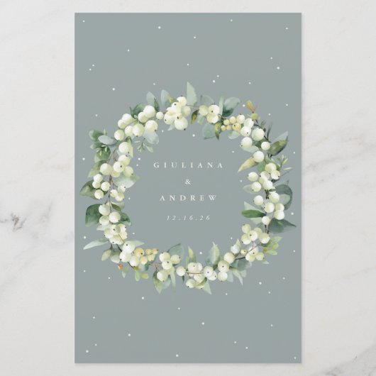 Seafoam Snowberry+Eukalyptus 4 Course Wedding Menu (Rückseite)