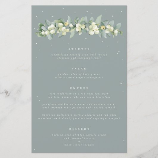 Seafoam Snowberry+Eukalyptus 4 Course Wedding Menu (Vorderseite)