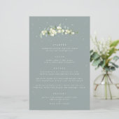 Seafoam Snowberry+Eukalyptus 4 Course Wedding Menu (Stehend Vorderseite)