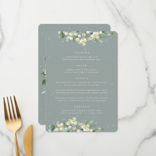 Seafoam Snowberry+Eukalyptus 4 Kurs Hochzeit Menükarte