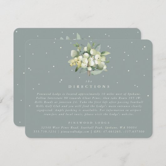 Seafoam Snowberry+Eukalyptus Bouquet Richtung Begleitkarte (Vorne/Hinten)