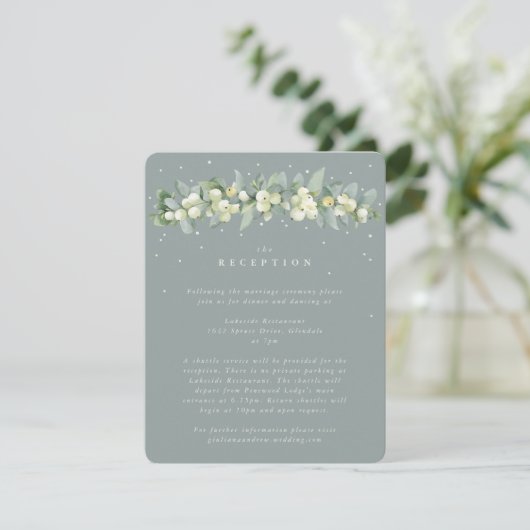 Seafoam Snowberry+Eukalyptus Hochzeitempfang Begleitkarte (Stehend Vorderseite)