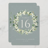 Seafoam Snowberry+Eukalyptus Wedding Tischnummer (Vorne/Hinten)