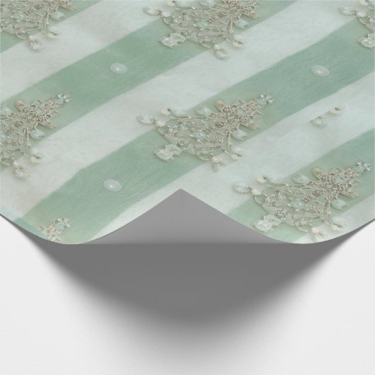Seafoam Stiped Velvet-Look Diamond Trees Geschenkpapier (Ecke)