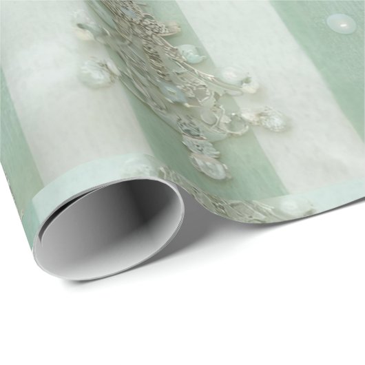Seafoam Stiped Velvet-Look Diamond Trees Geschenkpapier (Rolleneckpunkt)