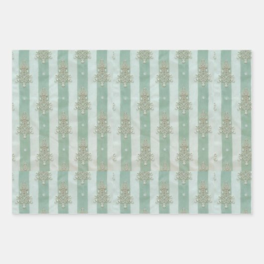 Seafoam Stiped Velvet-Look Diamond Trees Geschenkpapier Set (Vorderseite 3)