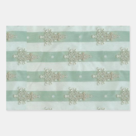 Seafoam Stiped Velvet-Look Diamond Trees Geschenkpapier Set (Vorderseite 2)