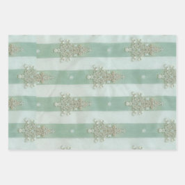 Seafoam Stiped Velvet-Look Diamond Trees Geschenkpapier Set
