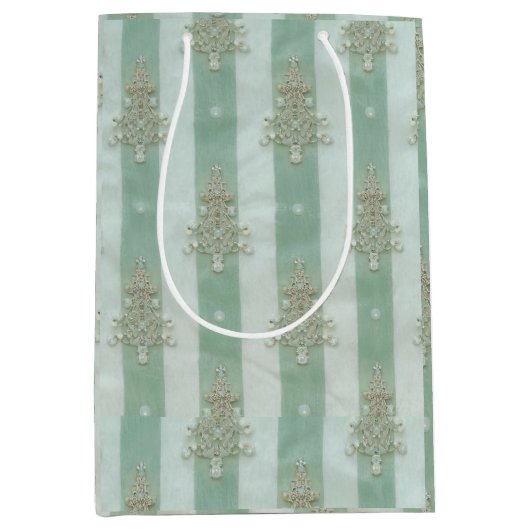 Seafoam Stiped Velvet-Look Diamond Trees Mittlere Geschenktüte (Vorderseite)