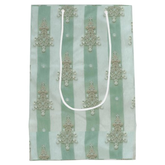 Seafoam Stiped Velvet-Look Diamond Trees Mittlere Geschenktüte (Rückseite)