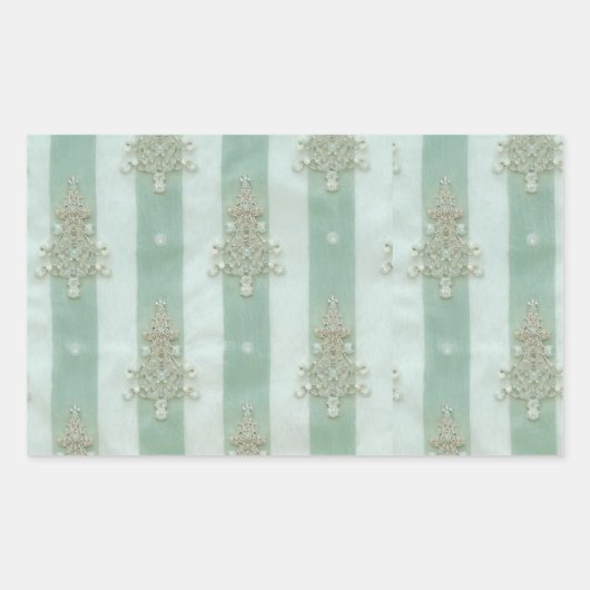 Seafoam Stiped Velvet-Look Diamond Trees Rechteckiger Aufkleber (Vorderseite)
