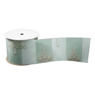 Seafoam Stiped Velvet-Look Diamond Trees Satinband