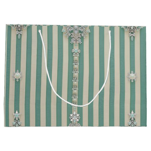 Seafoam Striped Crystal Trees Große Geschenktüte (Rückseite)