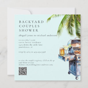 Seafoam-Tropische Gartenparty-Brautpaar- Dusche Einladung