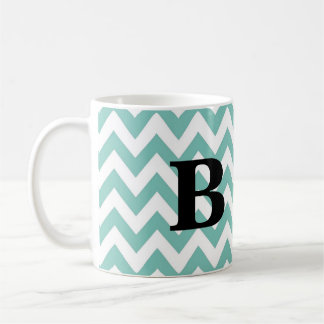 Seafoam und Schwarz-Zickzack Monogramm-Tasse Kaffeetasse