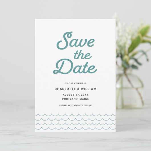 Seafoam Waves Save the Date Card (Stehend Vorderseite)