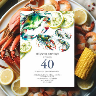 Seafood Boil 40. Geburtstag Einladungen