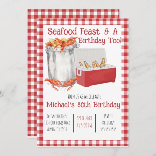 Seafood Boil Einladung zum Geburtstag (Vorne/Hinten)