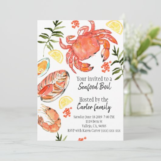 Seafood-Boil-Krabben Fische Sommer Party Einladung (Stehend Vorderseite)